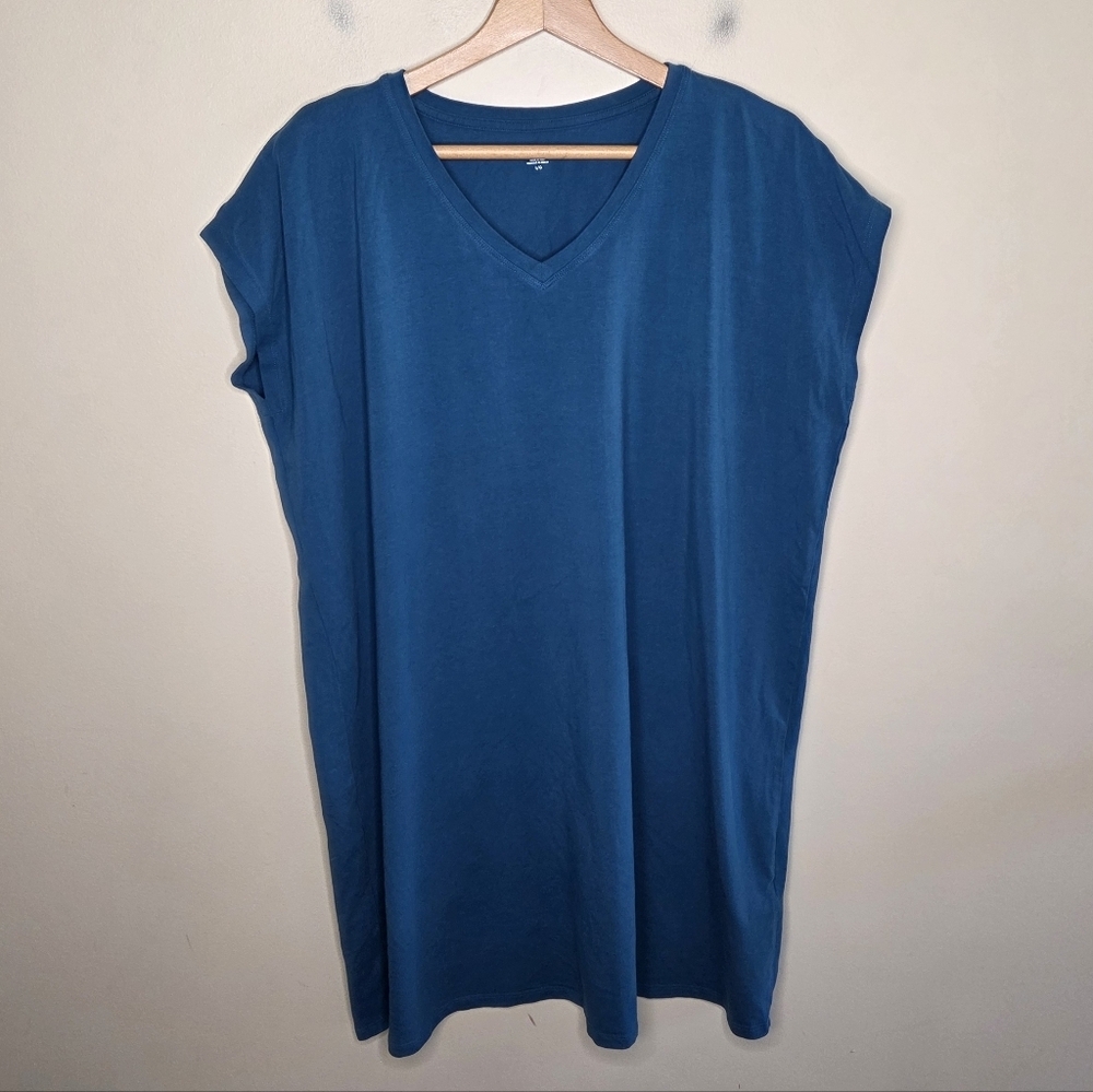Eileen Fisher Blue V-neck Short Sleeve T-shirt Shift Dress Size Large